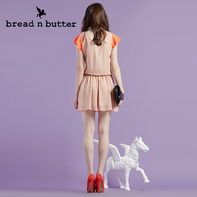 【商场同款】bread n butter面包黄油品牌女装时尚荷叶袖连衣裙女