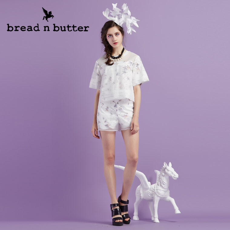 【新品首发】bread n butter面包黄油品牌女装欧根纱短袖短款上衣