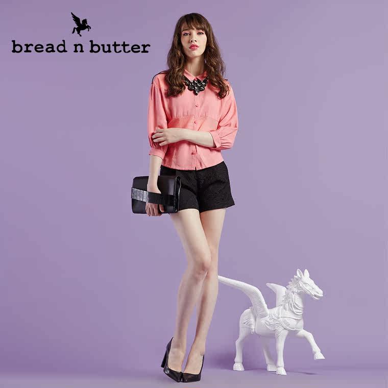 【商场同款】bread n butter面包黄油品牌女装个性拼接七分袖衬衫