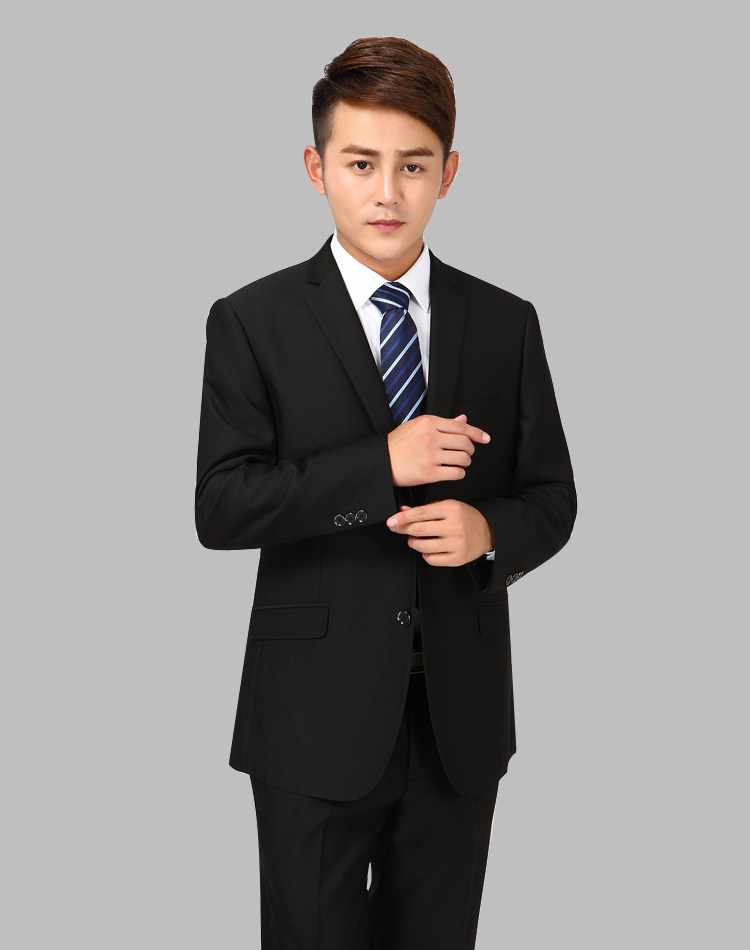 男士韩版新郎西服套装后中开叉黑色修身卡雷蒙盾西装男春秋款