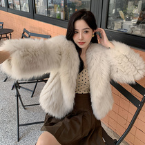 2022 winter new Haining fur coat female fox fur double-sided braided navy collar sweet thickened short