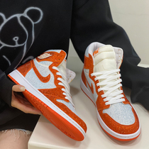 Orange White Full Drill aj1 High Bunch 21Kcustom Sneakers Custom Inlaid Drill Buckle Cruised Basket Sneakers Diymade Wedding Shoes