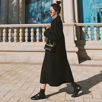 Black temperament thin woolen coat womens winter 2022 new mid-length Hepburn style thickened woolen coat