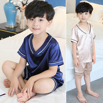 Kids Pajamas Summer Boys Ice Silk Home Clothing Thin Fleece Middle Large Kids 12-15 Years Boys Short Sleeve Air Conditioning Clothes