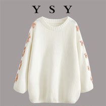 Large-yard fat mm design flowers knitted sweater sweater autumn and thin thin and thin dressed