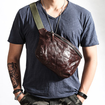 Leather cowhide chest bag mens middle retro Ami kachi bag motorcycle messenger shoulder satchel waist bag armpit bag tide
