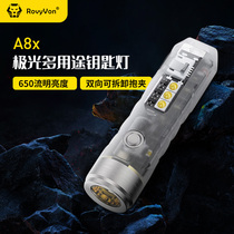 Rovyvon Ruifu A8X mini UV red and blue LED flashlight outdoor glare charging EDC small keychain light