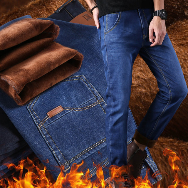 Men's jeans straight leg loose autumn and winter models plus velvet thick stretch middle-aged business casual denim male long pants Men's jeans straight leg loose autumn and winter models plus velvet thick stretch middle-aged business casual denim male long pants