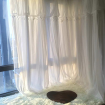 Lace Princess curtain White ins Wind bedroom girl fairy balcony Net red window blackout Nordic gauze curtain