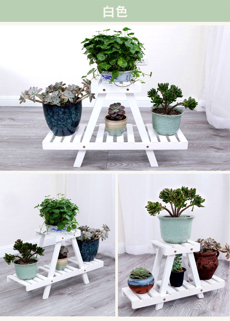 花架铁艺多层落地木质花架子木制盆景架阳台办公室内白色花架绿萝_折2