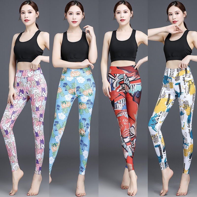 Color-matching printed yoga pants women's quick-drying stretch tight hip high waist thin fitness pants Running pants autumn