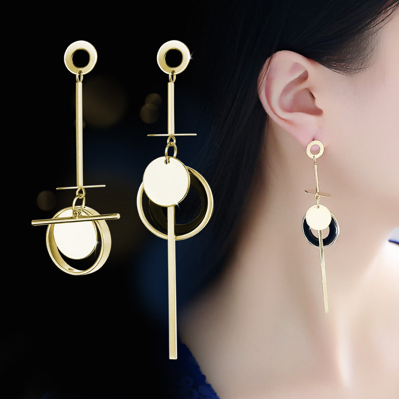 金魅 螺旋耳夹无耳洞女925银针不对称耳环韩国版个性潮人长款耳坠会员