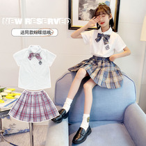 Children jk uniforms Summer new college Wind skirts girl short sleeves Two suits Elementary school kids Liandress Summer clothes