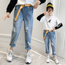 Girl Jeans 2021 New Spring Dress 8 Ocean Gas 9 CUHK Child Breaking Hole 12 Long Pants Spring Autumn 15 Year Old Girl Pants