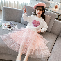 7 girls dress for dress spring autumn season 2020 new 11 year old girl princess skirt foreign air 5 baby mesh dress Two sets