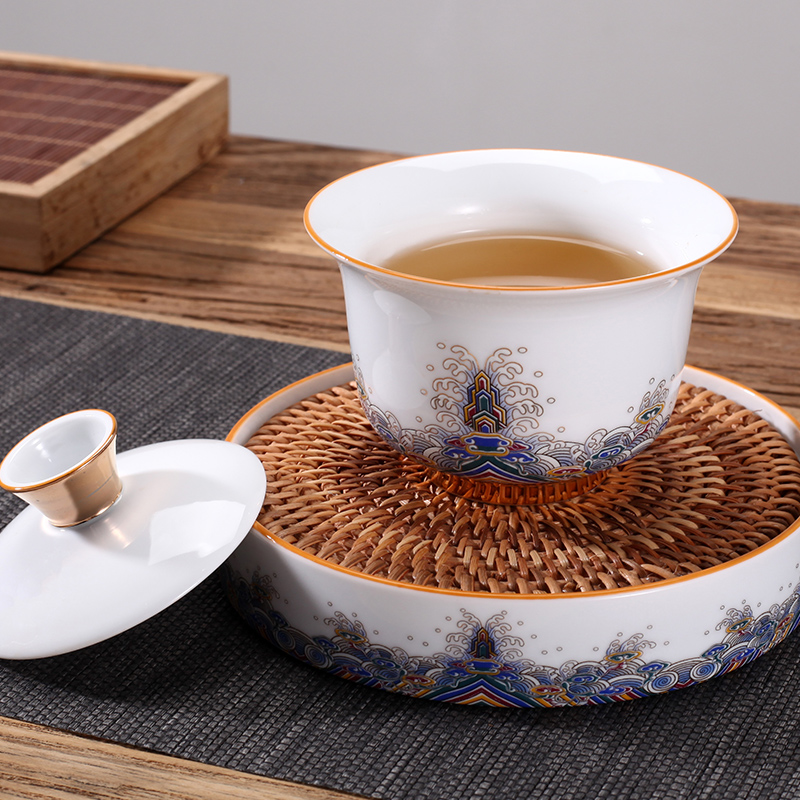 TaoMingTang jade porcelain paint white porcelain suits for home only three tureen court cups golden colored enamel kung fu tea set