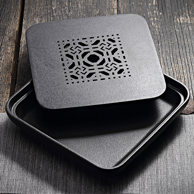 TaoMingTang black pottery do kung fu tea tray household mini ceramic small stage dry dip water saucer contracted