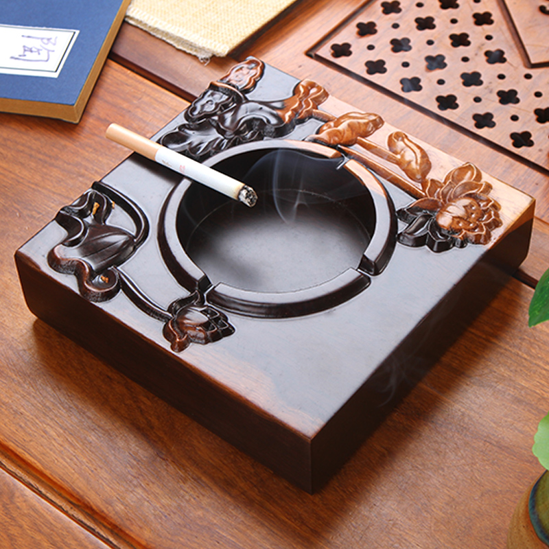 TaoMingTang hand - carved ebony ashtray retro ideas real wood, large - sized ashtray tea accessories