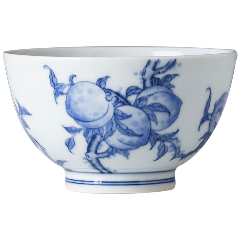 The big cup sample tea cup hand - made ceramic kung fu jingdezhen blue and white peach branches about nine lines master cup tea by hand