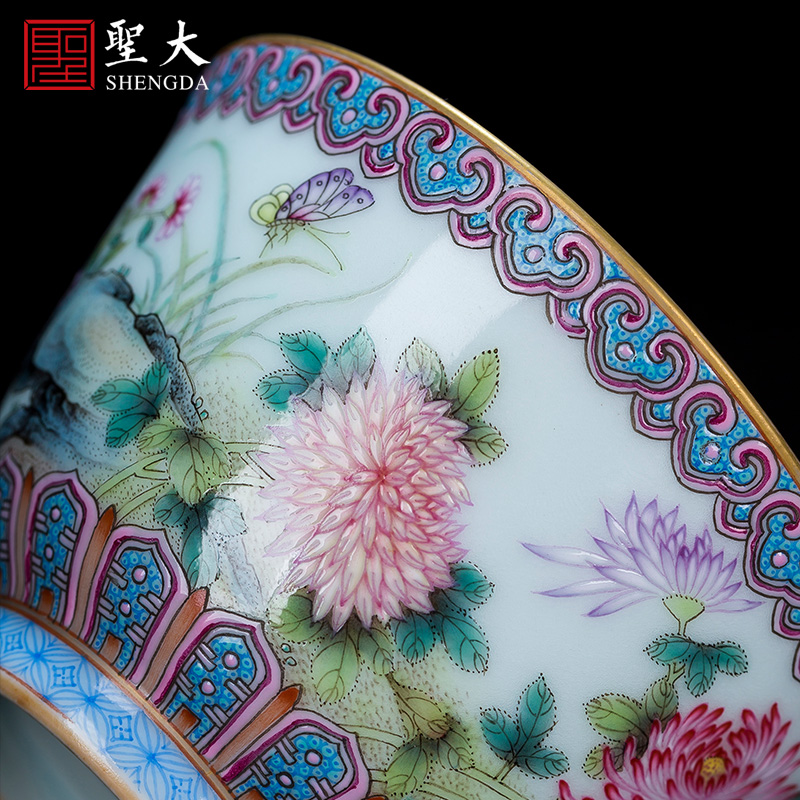 Holy big ceramic kung fu tea colored enamel ruyi, lotus - shaped edging CongJu lines master cup of jingdezhen tea service by hand