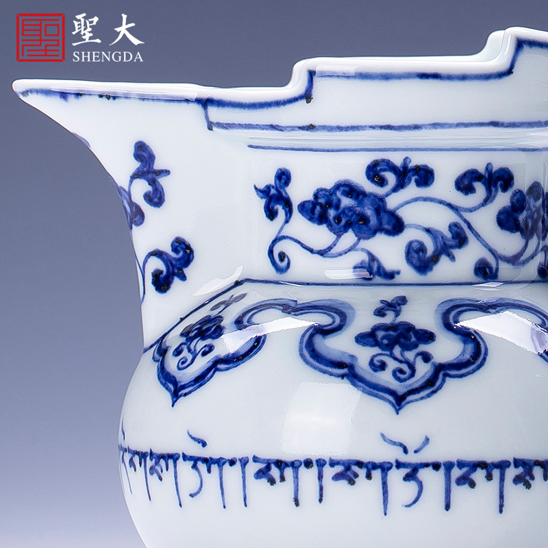 Holy big ceramic fair keller hand - made imitation Ming blue and white Sanskrit mitral tea sea hand points of jingdezhen tea service