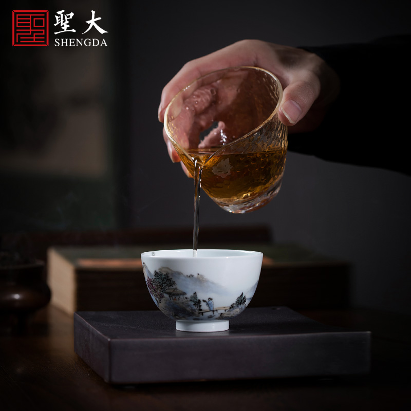 Santa teacups hand - made ceramic kung fu new color landscape literary masters cup sample tea cup will intelligent of jingdezhen tea service