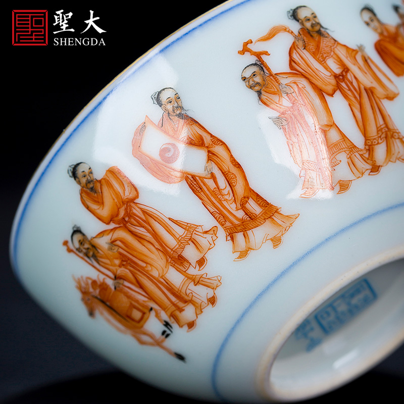 Holy big bowl archaize ceramic tea kangxi alum red and black color group of celestial masters cup all hand of jingdezhen tea service