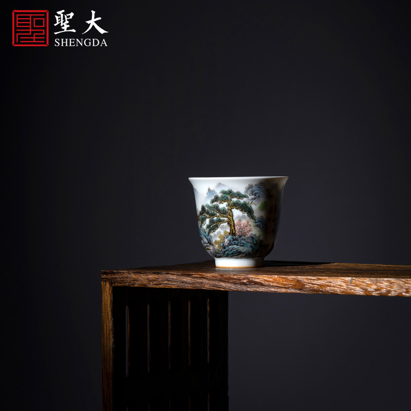 Santa teacups hand - made ceramic kungfu pastel scenery songshan figure seclusion master cup sample tea cup of jingdezhen tea service
