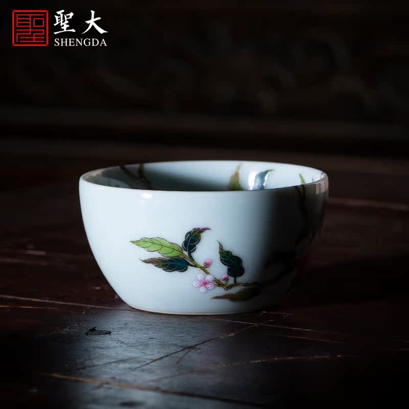 Santa teacups hand - made ceramic kungfu pastel branches of peach lines master cup sample tea cup manual of jingdezhen tea service