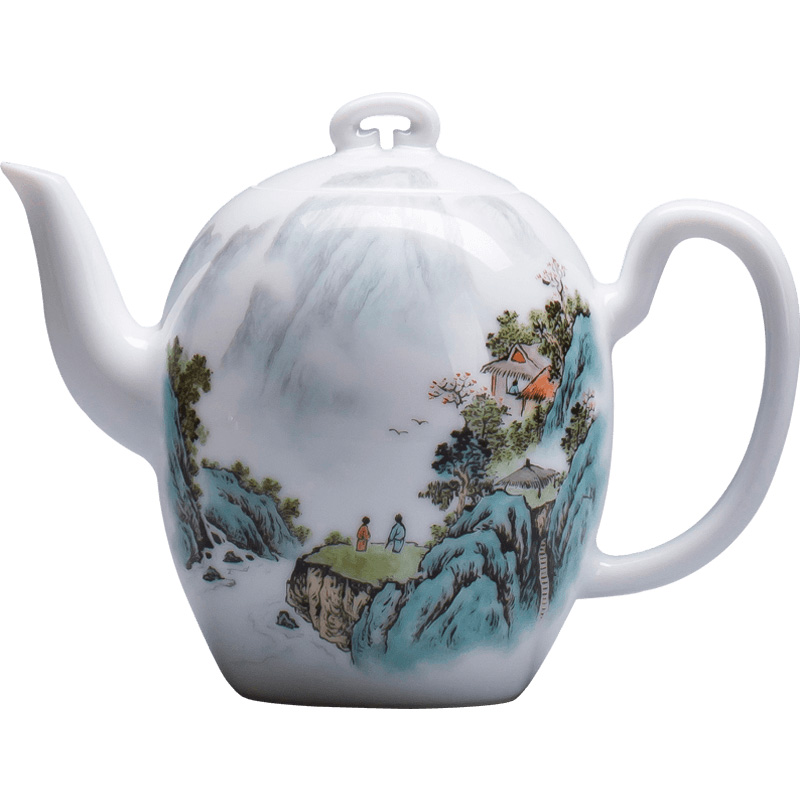 Holy big teapot hand - made ceramic kung fu new color landscape beauty shoulder teapot single pot full manual of jingdezhen tea service