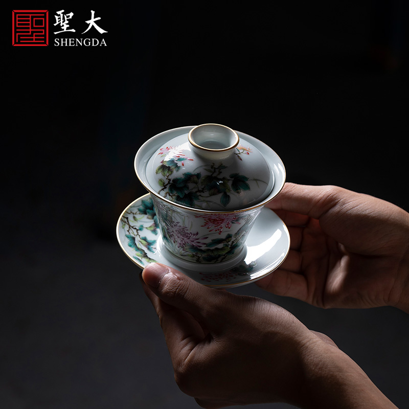 St large ceramic three tureen teacups hand - made heavy pastel flowers lanqiu by tea bowl of jingdezhen tea service by hand