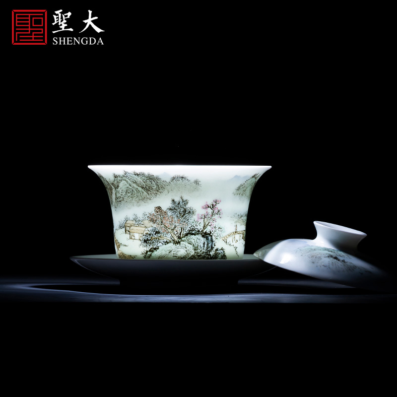 Holy big three tureen only pure hand - made ceramic new color empty mountain autumn in tureen tea bowl full manual of jingdezhen tea service