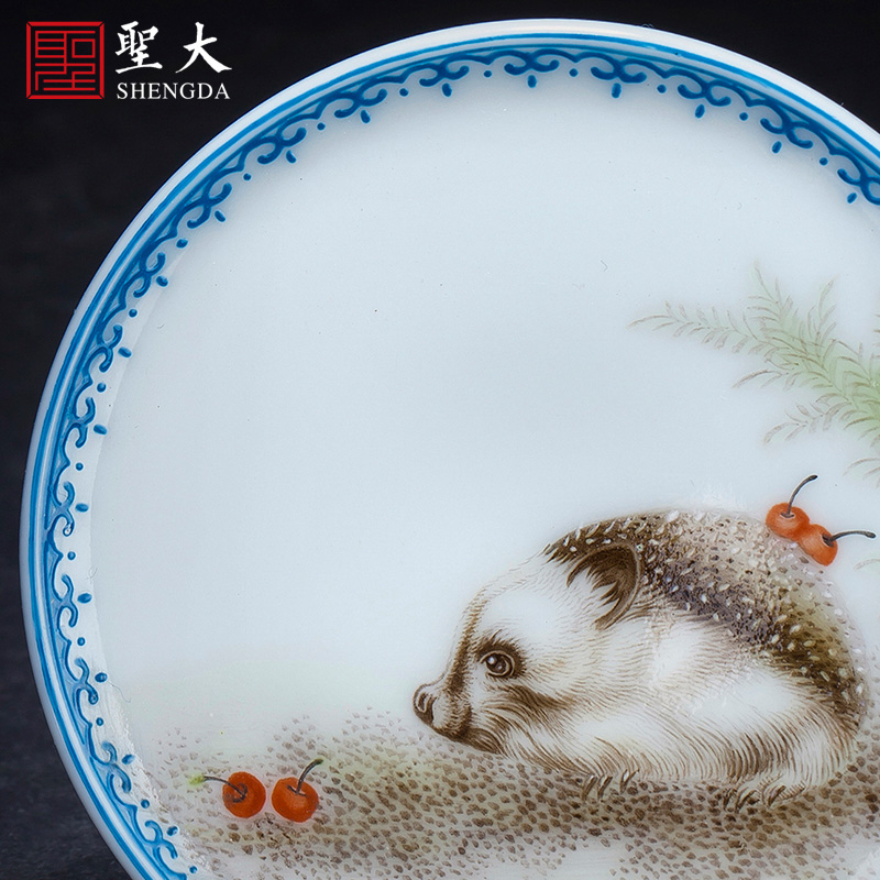 Holy big ceramic cover tora jingdezhen hand - made cui edge pastel cherry hedgehog cover furnishing articles all hand tea accessories