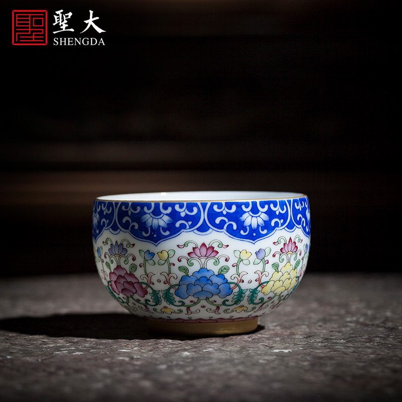 Santa teacups hand - made porcelain ceramic kungfu ruyi pastel bound branch flowers cup manual of jingdezhen tea service master