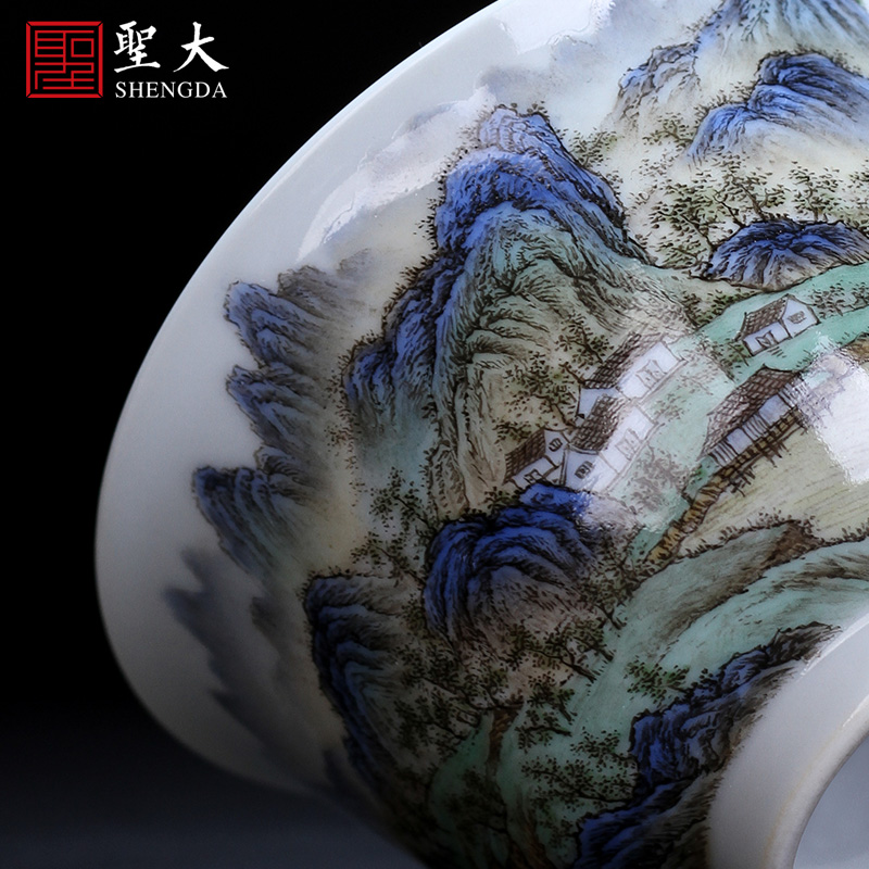 St large ceramic three tureen hand - made heavy pastel li Jiang Shantu verse tureen jingdezhen tea by hand