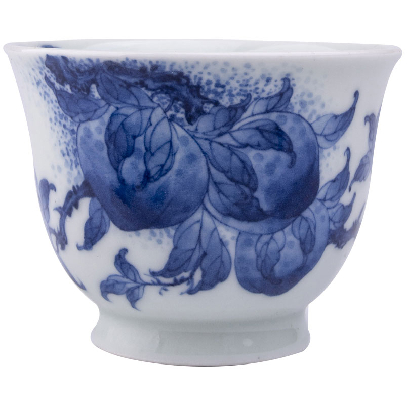 Holy big blue - and - white porcelain branch rui peach lines master cup manual hand - made jingdezhen tea kungfu tea sample tea cup