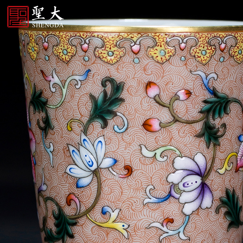 Holy big ceramic kung fu tea cups heavy colored enamel bound branch flowers master cup straight cup of jingdezhen tea service by hand