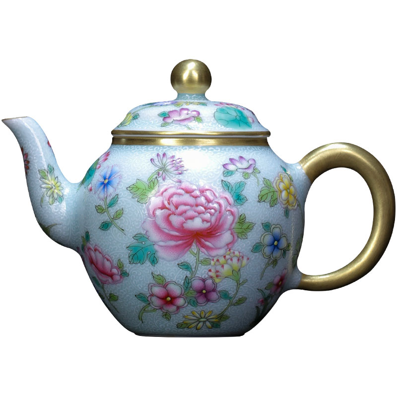 Holy big ceramic kung fu tea colored enamel reactor white grass a fold branch flowers fuels the teapot jingdezhen tea by hand