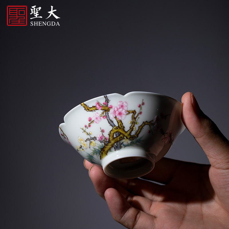 Santa teacups hand - made ceramic kungfu pastel flowers name plum poetic haitang lamp that single cup of jingdezhen tea service master