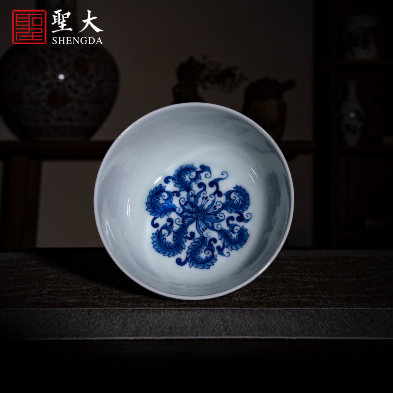 Holy big ceramic kung fu tea cup pure manual hand - made jingdezhen porcelain PND unit tail - on treasure phase lines lie fa cup masters cup