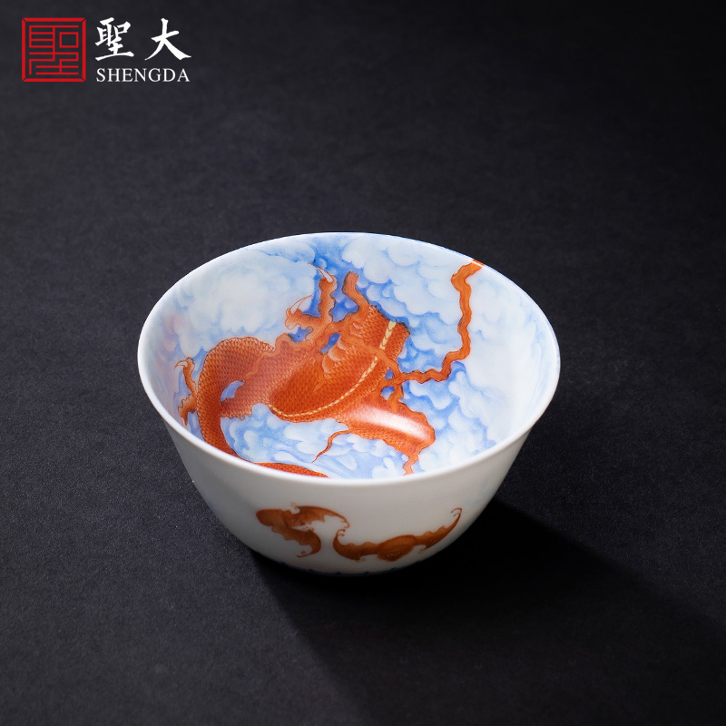 Santa teacups hand - made ceramic kungfu heavy colored enamel alum red dragon grain lie fa cup sample tea cup of jingdezhen tea service