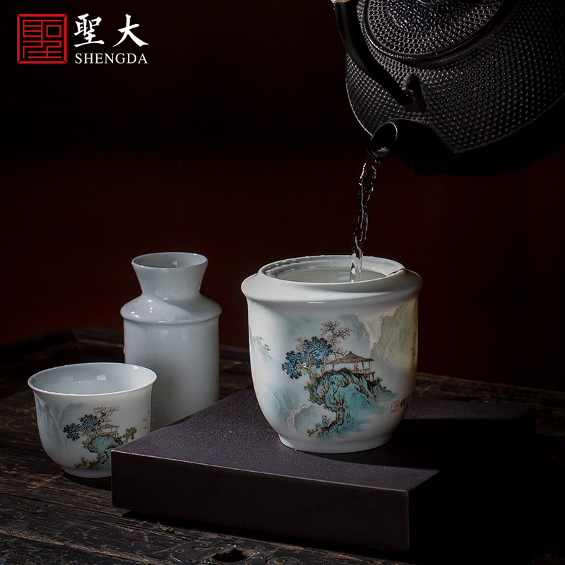 Santa jingdezhen ceramic wine temperature hot hip household hand - made of new color landscape warm hip all hand wine cup