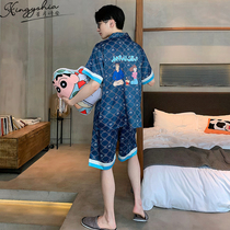 Crayon little new pajamas men summer ice silk 2022 new cartoon teen silk spring mens homewear