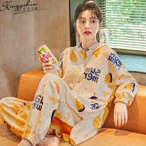 2021 new pajamas women spring and autumn cotton long sleeves cotton sweet fashion can be worn outside the summer thin homewear