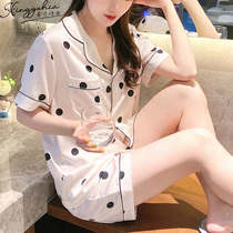 Polka dot ice silk pajamas premium sense women 2021 new summer thin short-sleeved silk two-piece set home wear