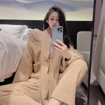 Coral fleece pajamas winter femininity 2022 new plus velvet net red simple soft soft home service autumn send scarf