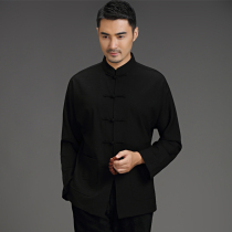 Chinese style Tang fashion mens spring and summer season Chinese wind spring and summer suit loose casual disc button Han clothes big code free of hot Zhongshan clothing