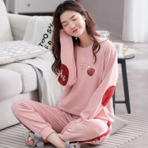 Spring and autumn new pajamas ladies cotton long sleeve pants pullover cotton household clothing two-piece suit can be worn out