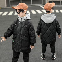 Childrens cotton padded clothing 2021 new foreign boy jacket winter style plus velvet padded middle child winter cotton padded jacket hooded tide