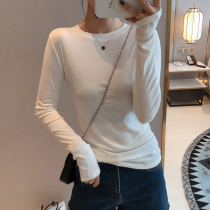 Round neck white base shirt women with long sleeve T-shirt spring and autumn skin Korean thin cotton slim fit Joker top